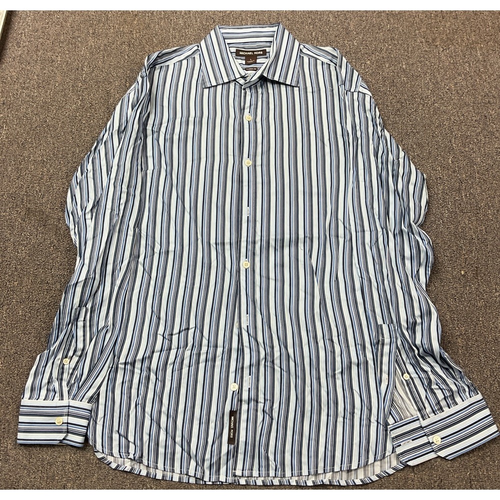 EUC Mens Michael Kors Button-Down Striped Classic Fit Long Sleeve Shirt - Size L